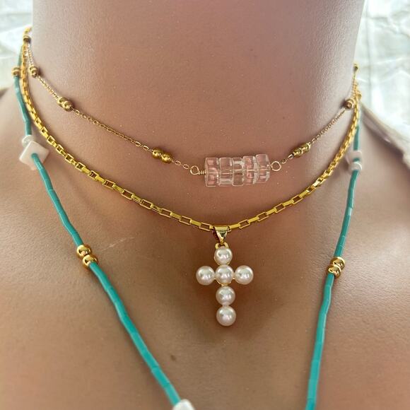 Adjustable choker gold plated clear quartz gem stone necklace boho beach jewelry - Picture 4 of 4